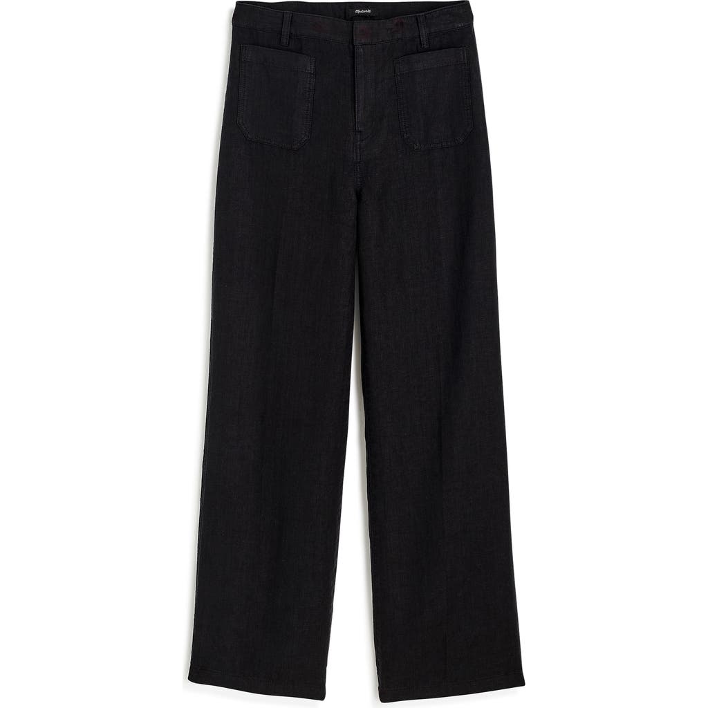 Madewell Patch Pocket Linen Flare Pants In Jet Black