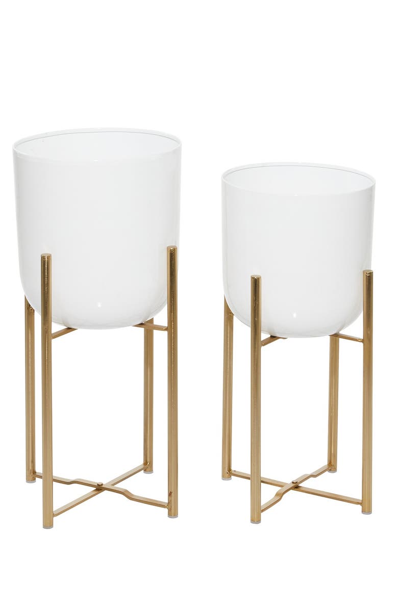 COSMO BY COSMOPOLITAN Contemporary White & Gold Floor Planters - Set of 2, Main, color, White