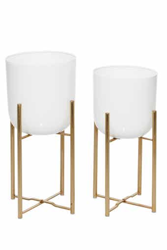 COSMO BY COSMOPOLITAN Contemporary White & Gold Floor Planters - Set of 2