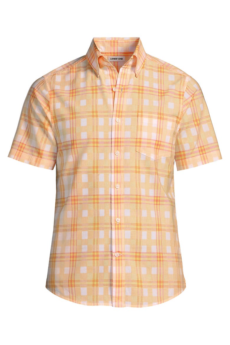 Traditional Fit Short Sleeve Madras Shirt, Alternate, color, Subtle Apricot/Yellow Plaid