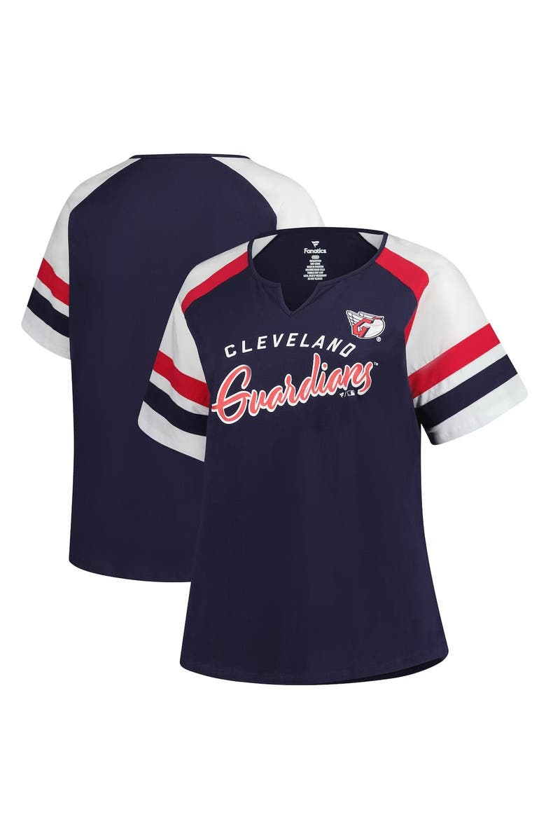 PROFILE Women's Profile  Navy Cleveland Guardians Plus Sized Arched Notch Neck T-Shirt, Main, color, 