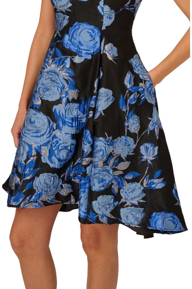 Floral Jacquard Fit & Flare Dress, Alternate, color, BLUE/ BLACK MULTI