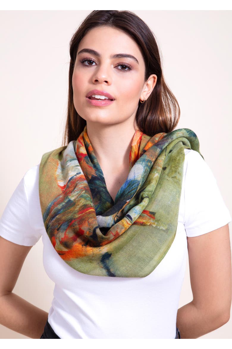 Amara Silk Wool Scarf, Alternate, color, Paradise Bloom