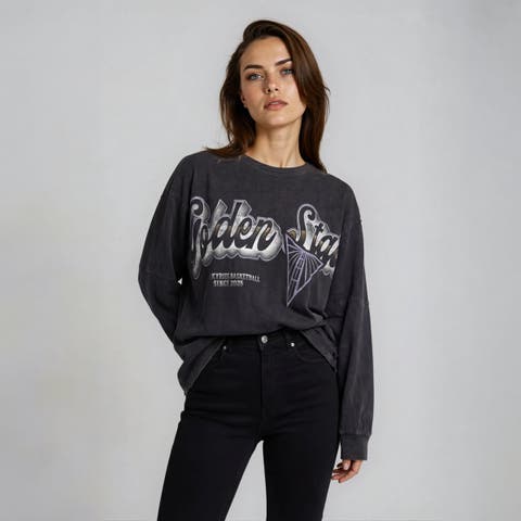 Women's The Wild Collective Black Golden State Valkyries Oversized Long-Sleeve T-Shirt