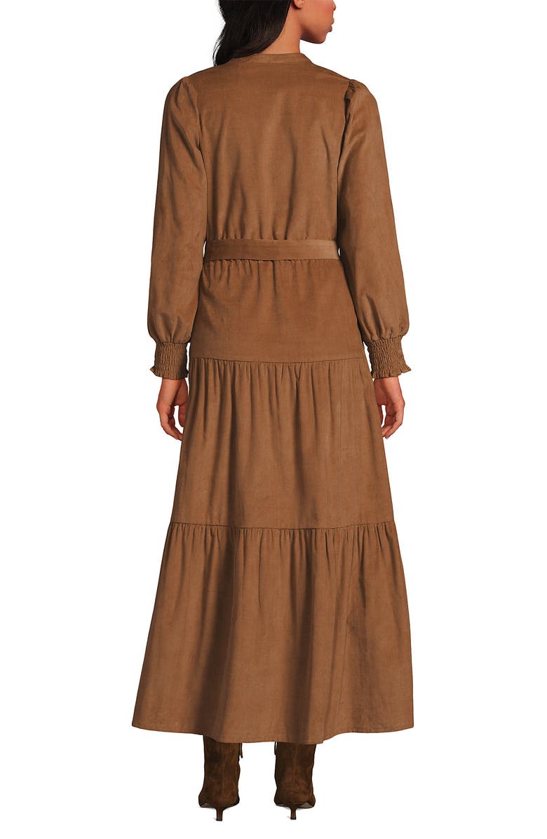 Lands' End Pinwale Cord Smocked Sleeve Maxi Dress, Alternate, color, Maple Toffee