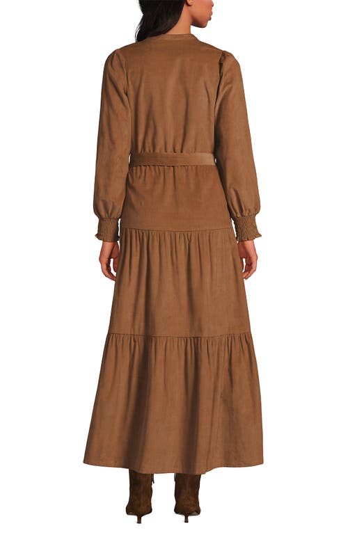 Lands' End Pinwale Cord Smocked Sleeve Maxi Dress In Brown