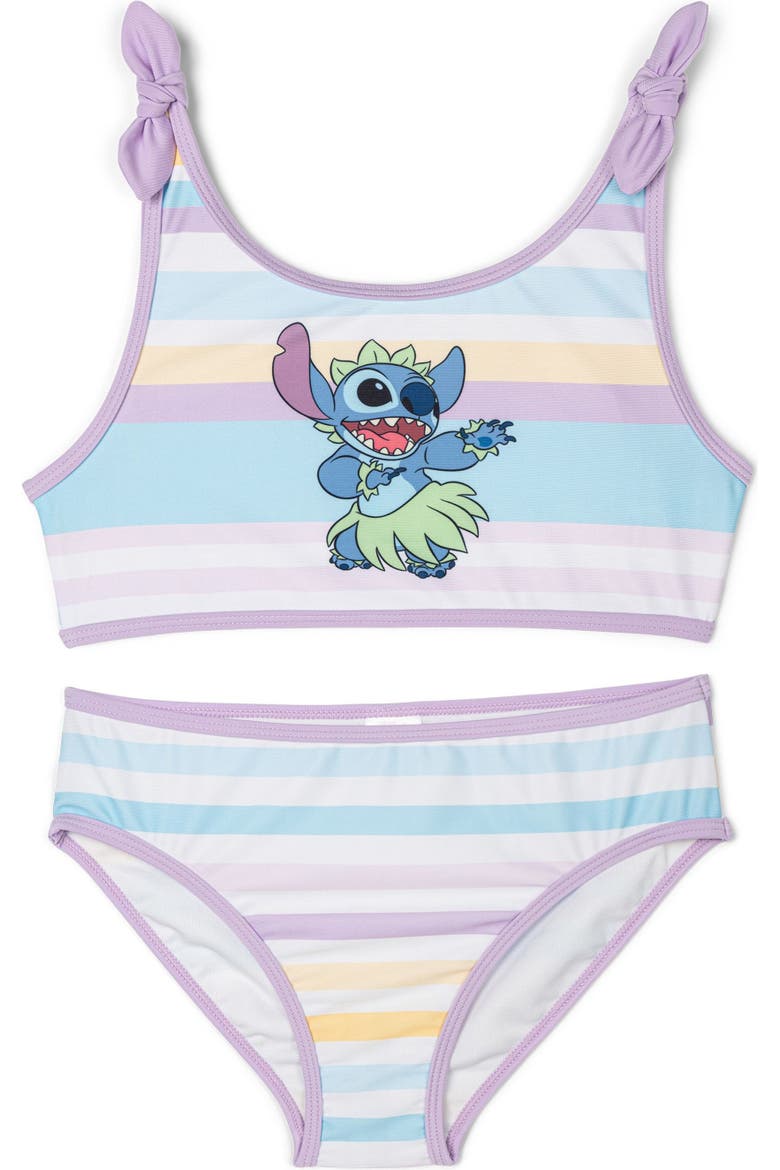 Lilo & Stitch 2-Piece Swimwear Bikini Top and Bottom Set, Main, color, Stitch Purple Stripe