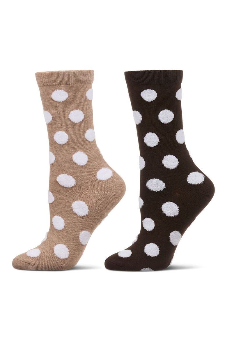 Pack of 2 Cotton Blend Polka Dot Crew Socks, Main, color, BROWN