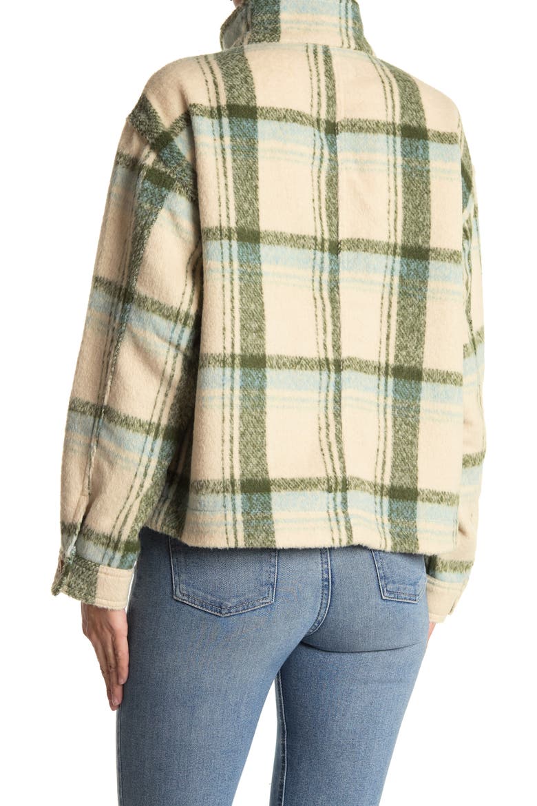 Cozy Brushed Knit Shacket, Alternate, color, AQUA/ GREEN PLAID