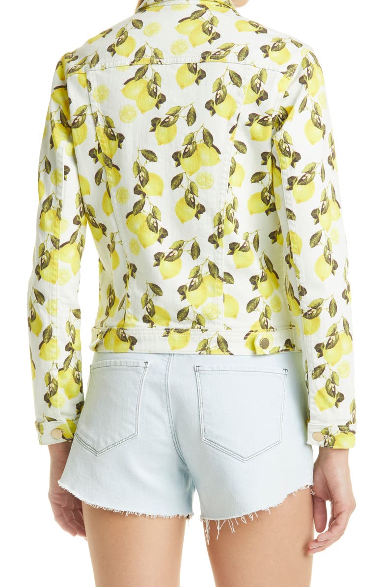 L'AGENCE Celine Lemon Print Stretch Cotton Trucker Jacket, Alternate, color, Ivory/ Yellow Lemons