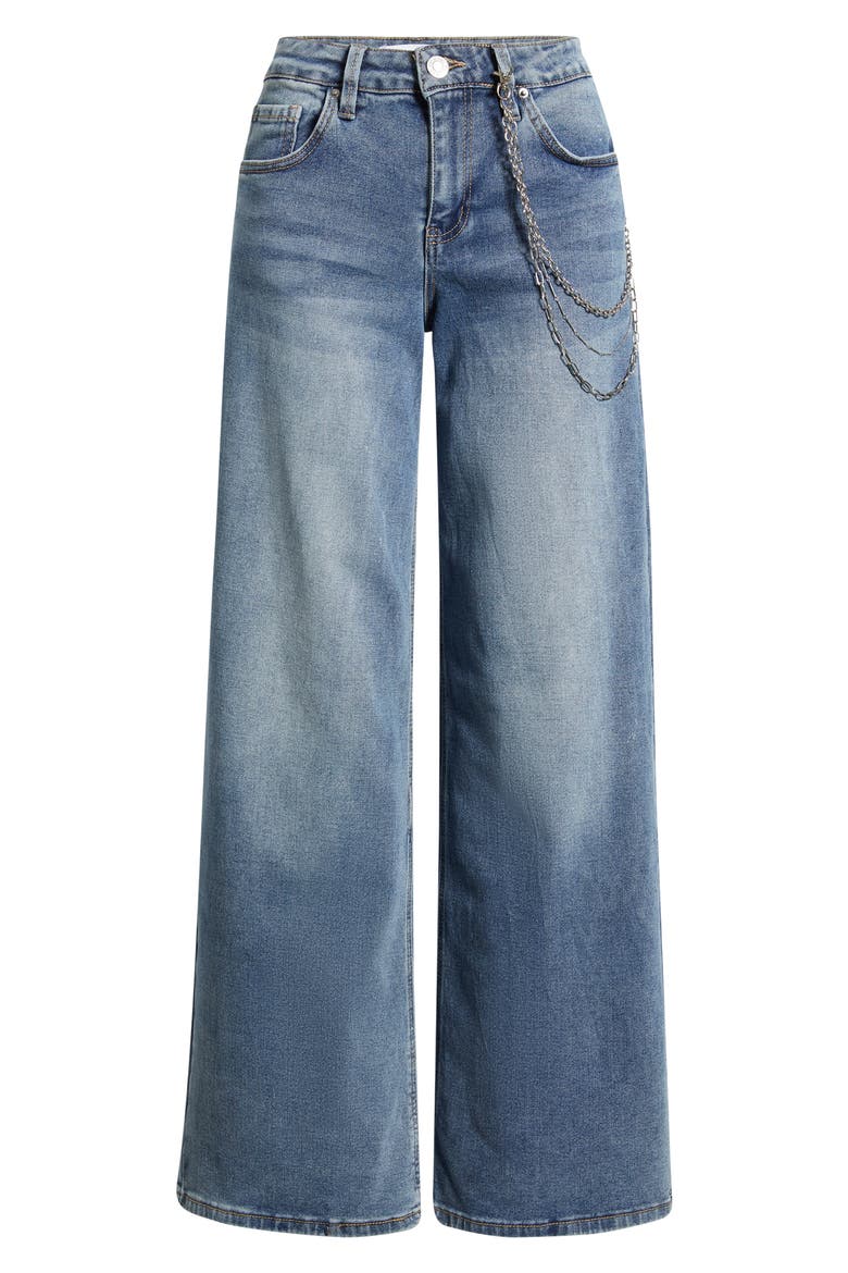 Joey Chain Detail High Waist Wide Leg Jeans, Alternate, color, MEDIUM BLUE