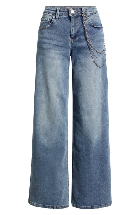 Joey Chain Detail High Waist Wide Leg Jeans