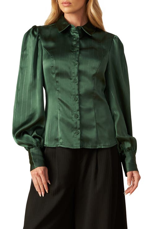 Long Sleeve Satin Button-Up Shirt