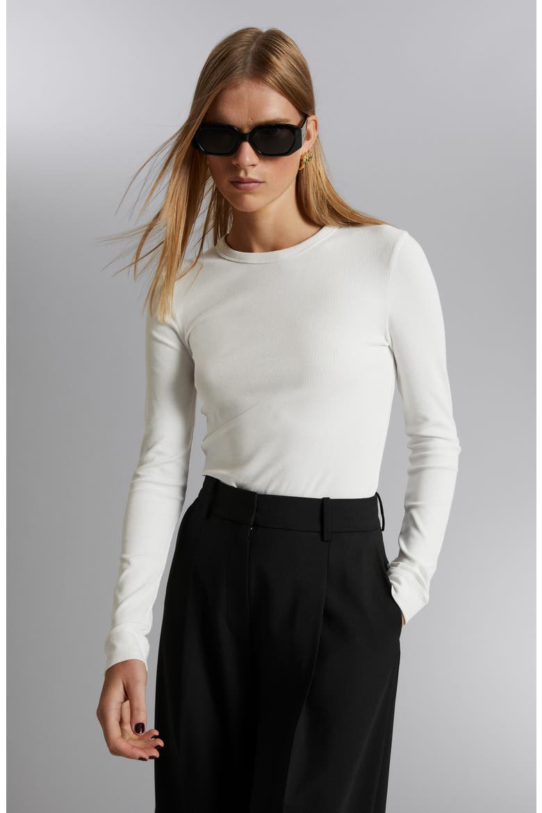 Rib Long Sleeve Cotton T-Shirt, Alternate, color, WHITE LIGHT