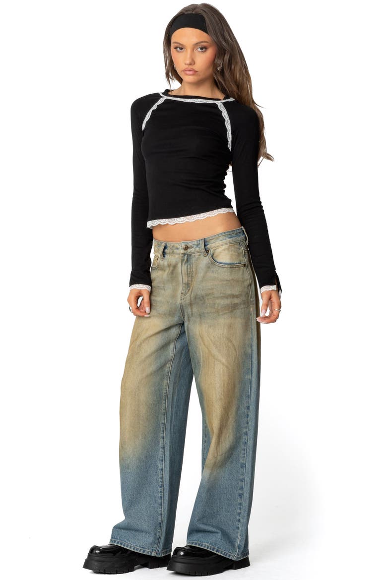 Edith Lace Trim Crop Top, Alternate, color, BLACK-AND-WHITE