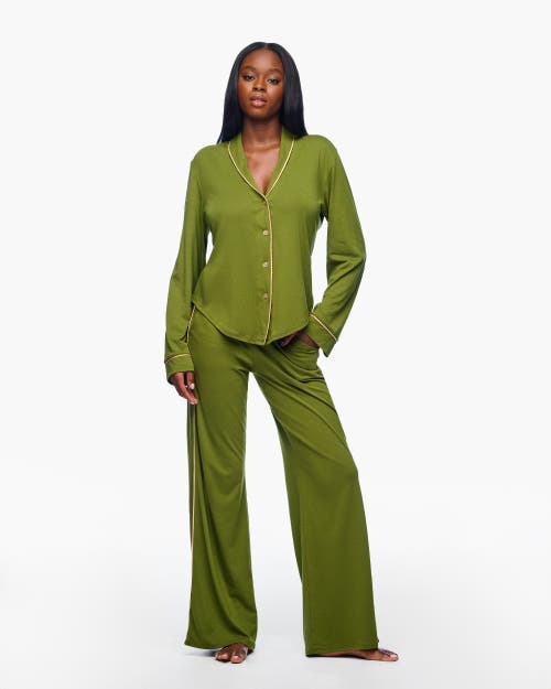 Cosabella Pima Lusso Ls Top And Pj Set In Green