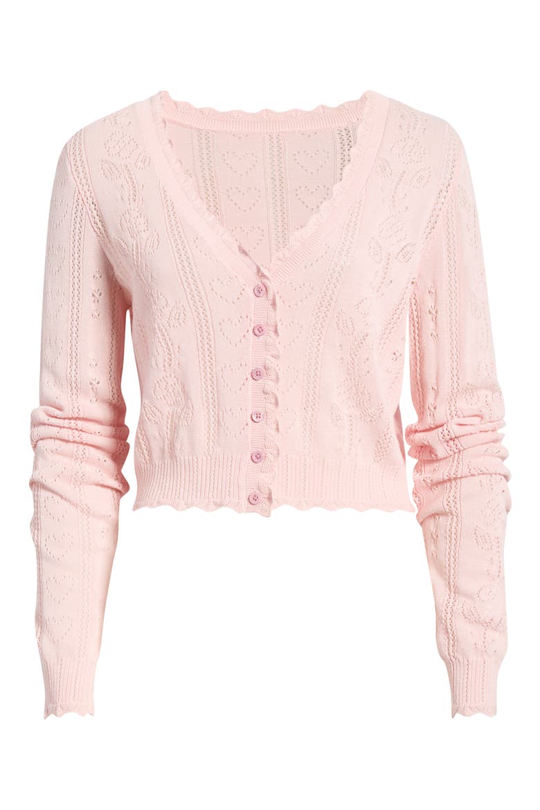 Sibella Cotton Pointelle Cardigan, Alternate, color, PINK IRIS
