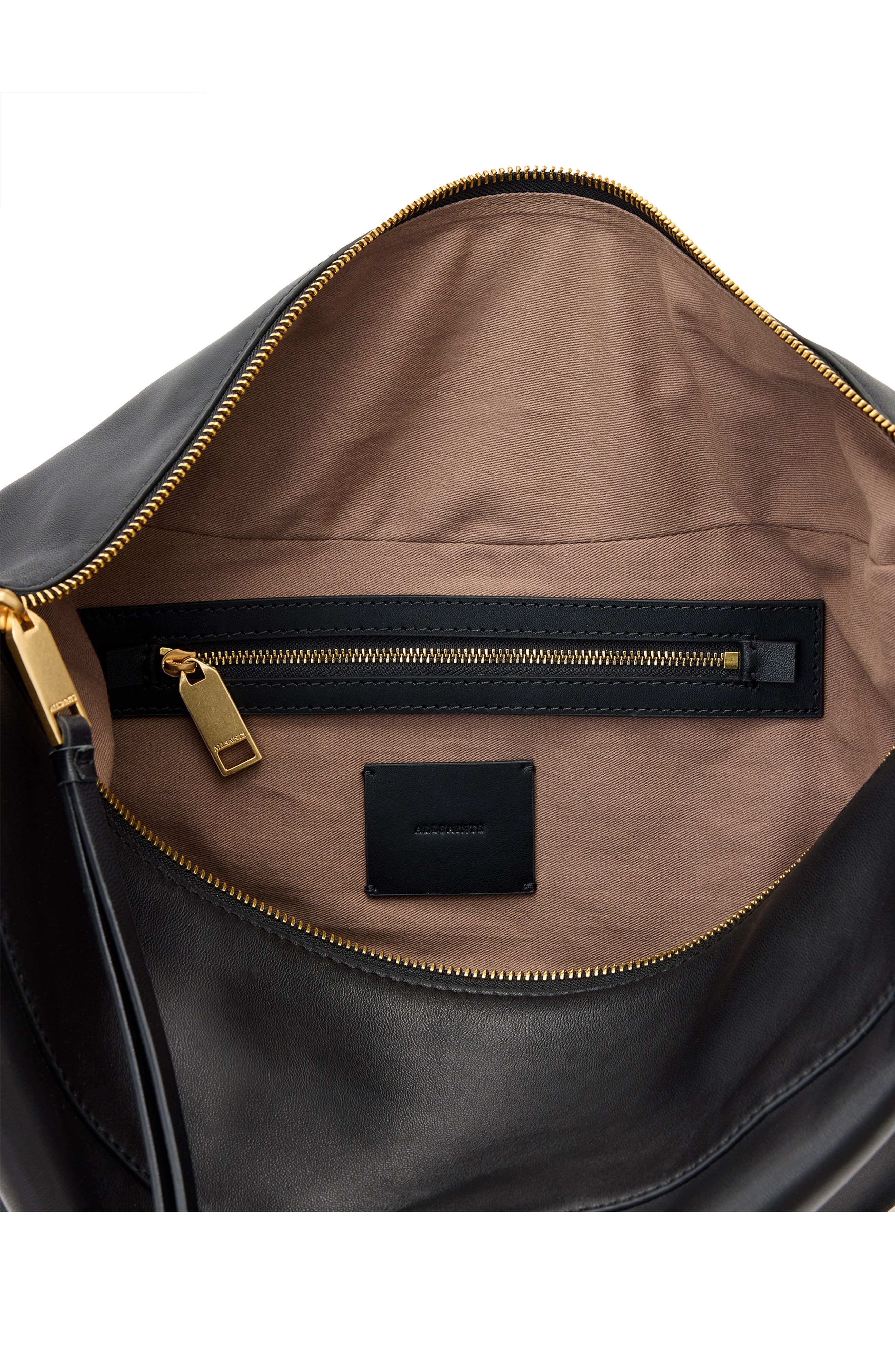 AllSaints Luna Leather Shoulder Bag, Alternate, color, Black