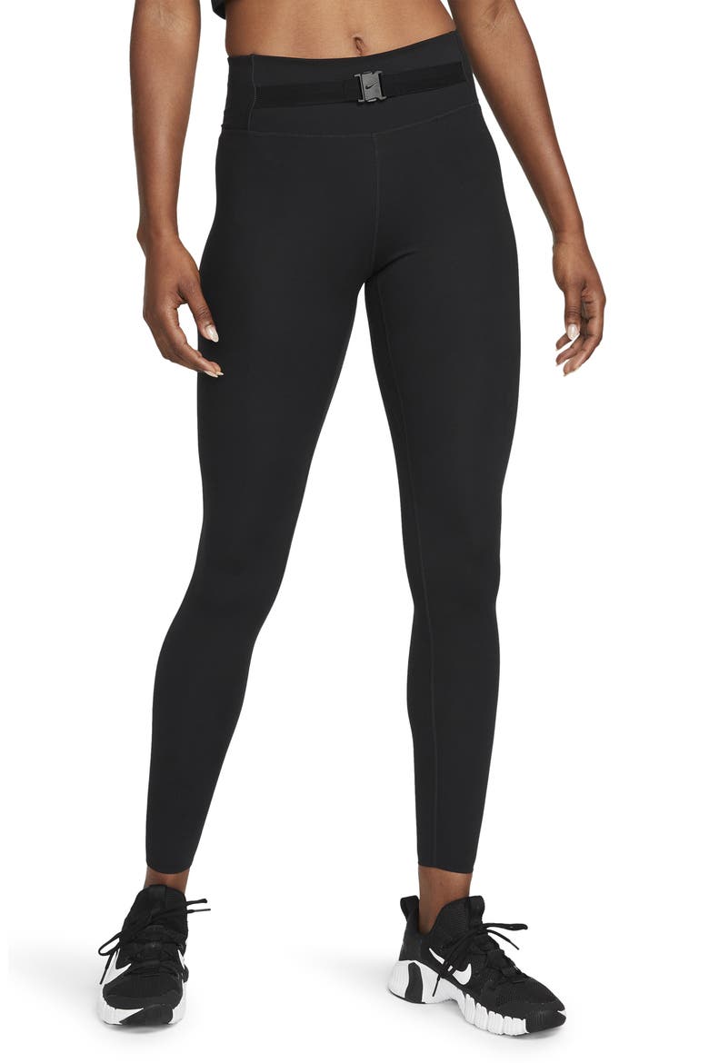 Dri-FIT One Luxe Buckle Mid Rise Leggings, Main, color, BLACK/ CLEAR