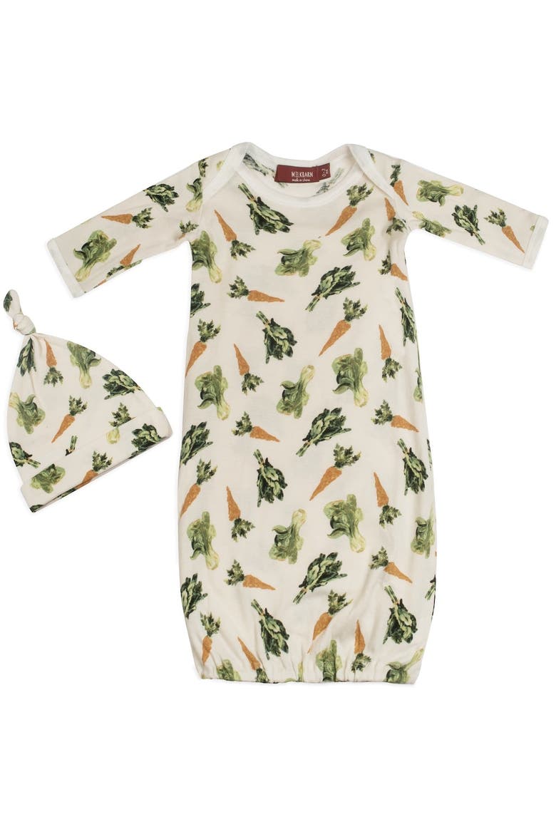 Organic Cotton Newborn Gown and Hat Set, Main, color, Under the Sea