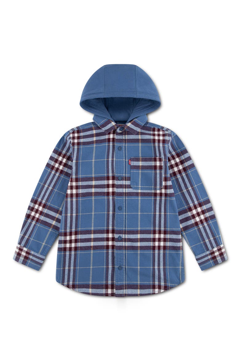 Kids' Hooded Plaid Flannel Shirt, Main, color, MOONLIGHT BLUE