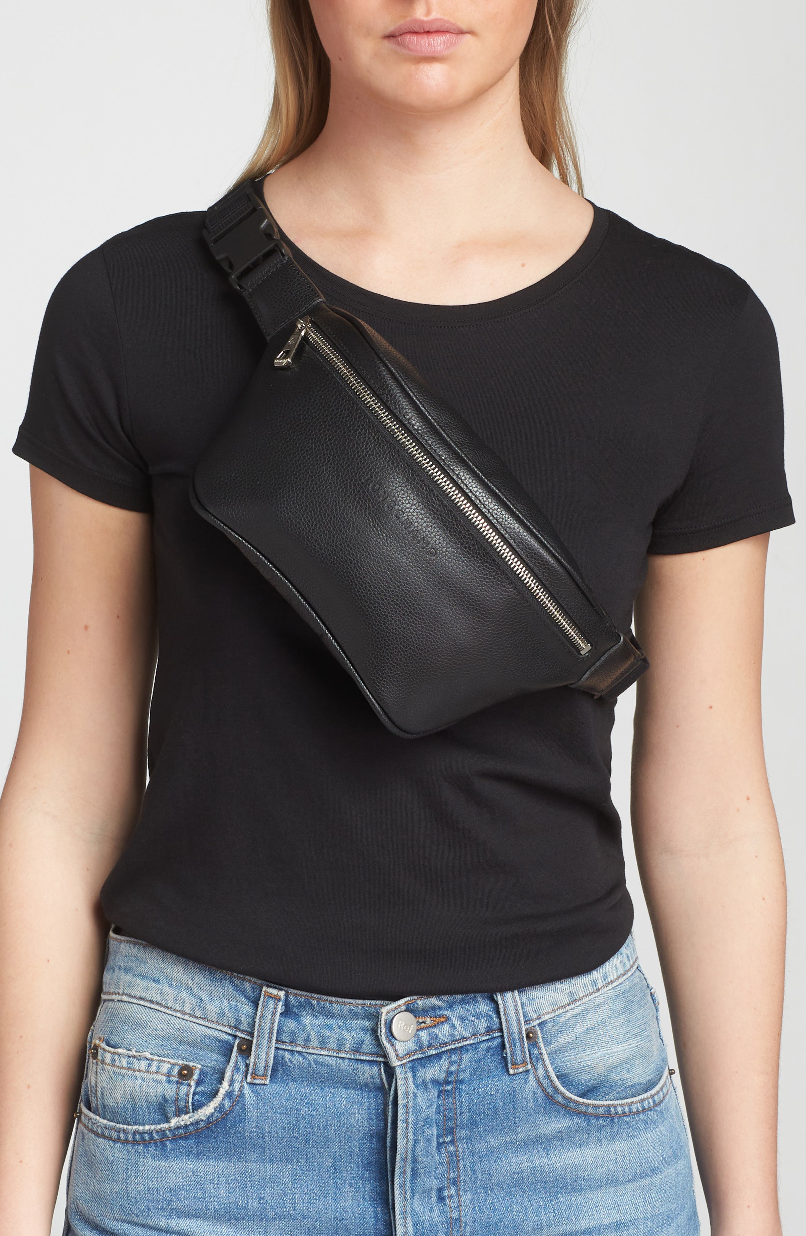 Le Foulonné Leather Belt Bag, Alternate, color, BLACK
