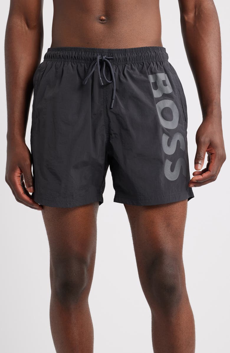 BOSS Octopus Swim Trunks, Main, color, Dark Grey
