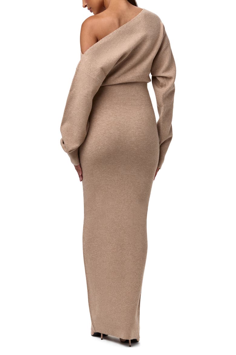 One-Shoulder Long Sleeve Maxi Sweater Dress, Alternate, color, TAUPE
