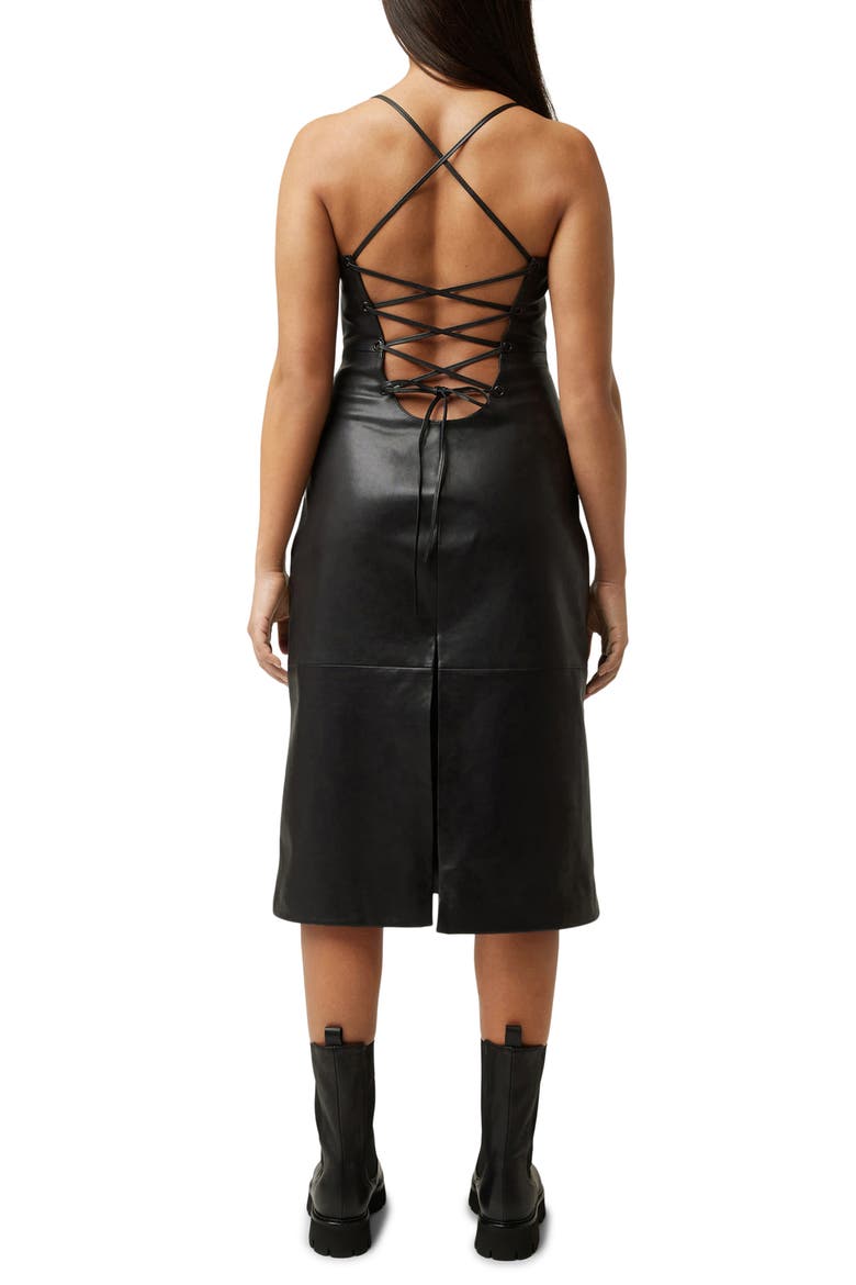Lace-Up Leather Dress, Alternate, color, BLACK
