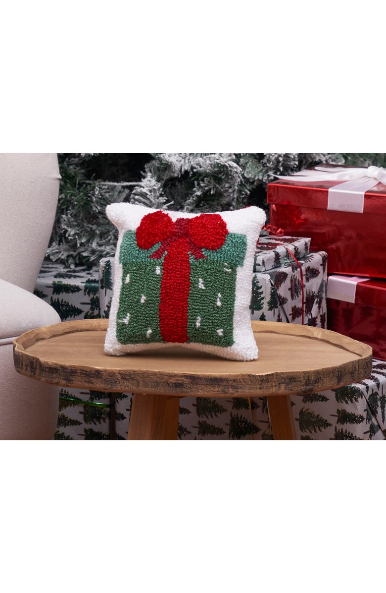 C&F Home Dotted Christmas Present Red Bow Hooked Mini Accent Pillow 8" x 8", Alternate, color, 