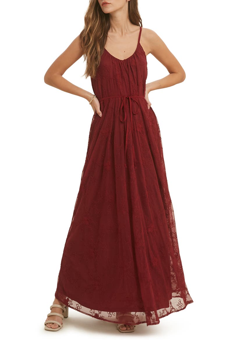 Lace Maxi Dress, Main, color, BURGUNDY