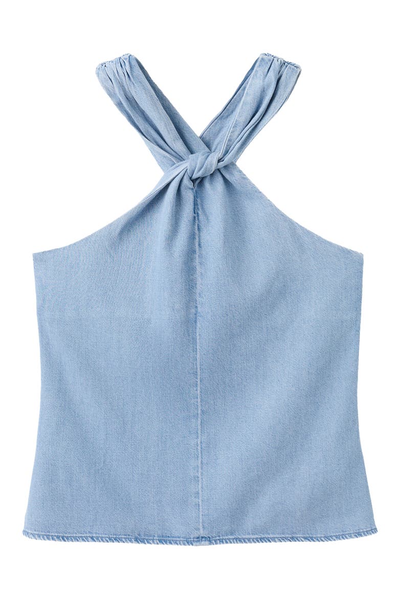 Crossed Strap Denim Top, Alternate, color, LIGHT BLUE