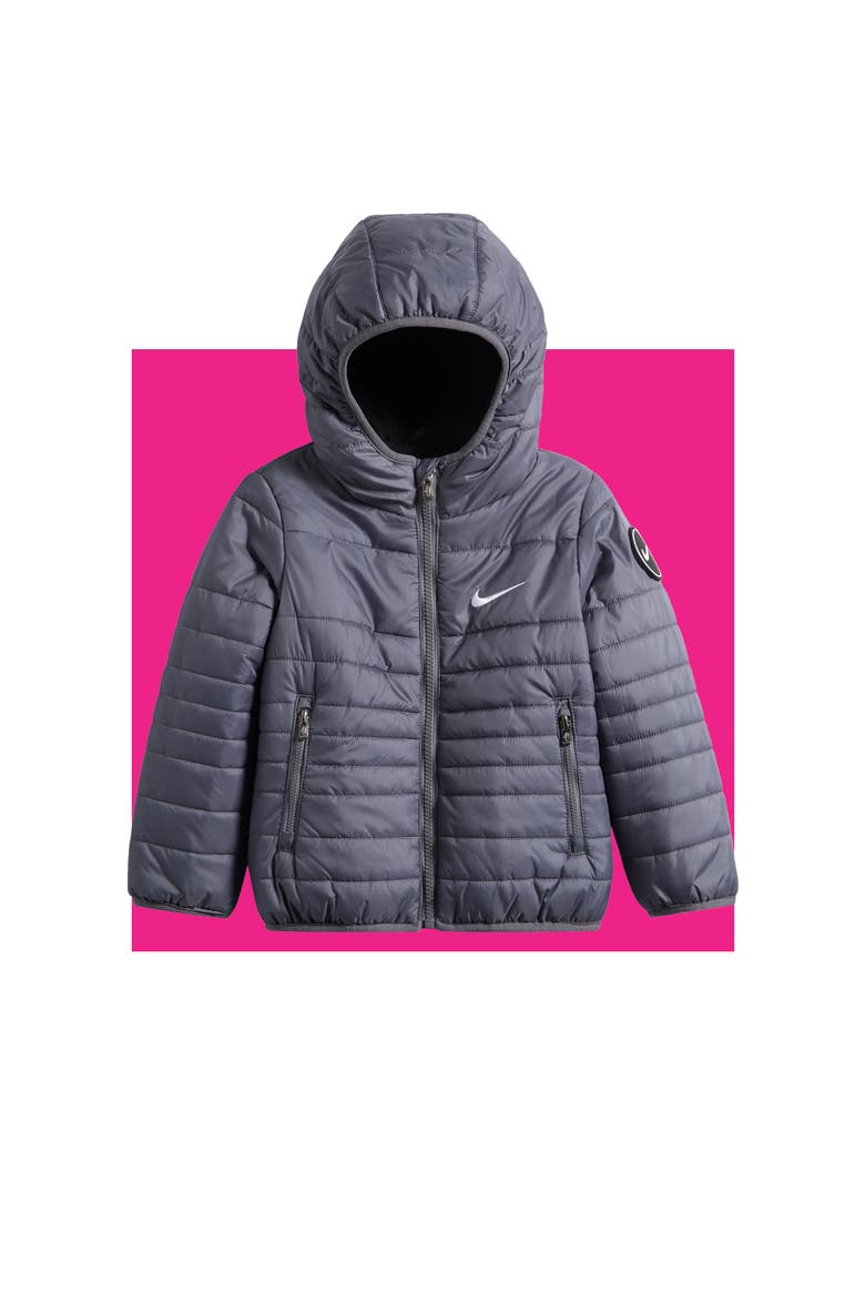 Kids' Midweight Hooded Puffer Jacket, Main, color, SMOKE GREY