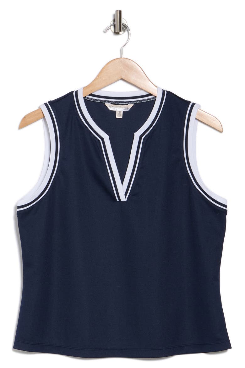 Sport Tech Split Neck Tank, Alternate, color, BLACK IRIS/ BRIGHT WHITE