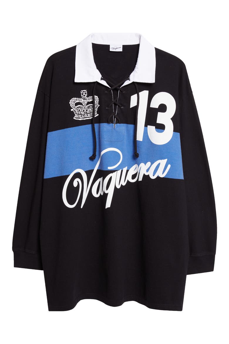 Stripe Oversize Cotton Rugby Shirt, Alternate, color, BLACK BLUE