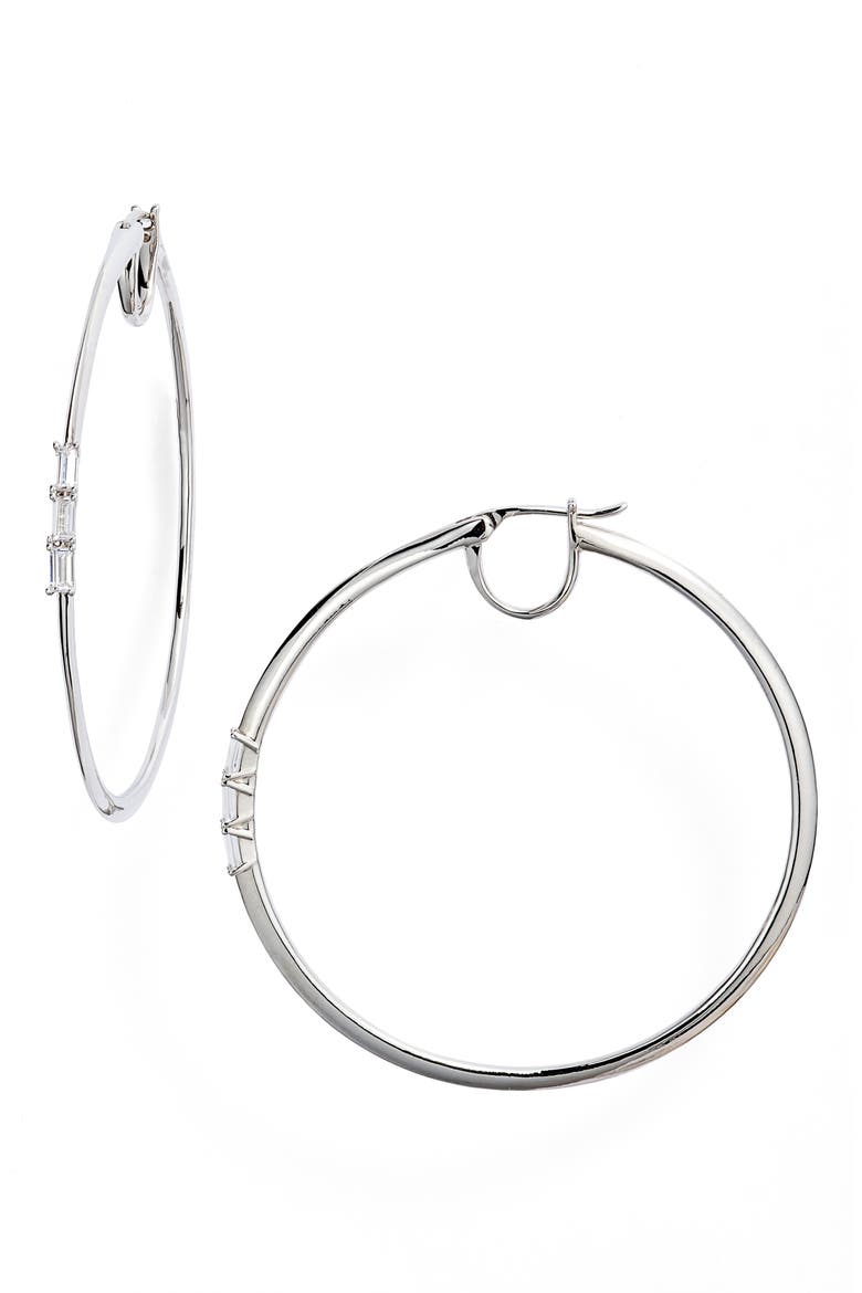 Cubic Zirconia Hoop Earrings, Main, color, RHODIUM