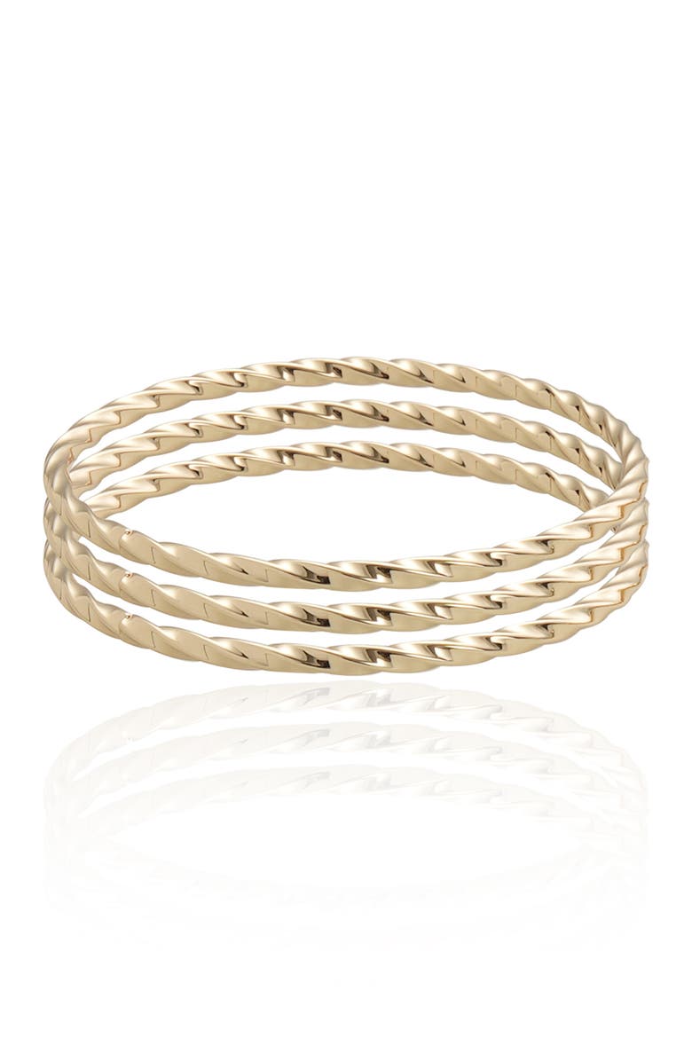 Set of 3 Twisted Bangle Bracelets, Main, color, GOLD