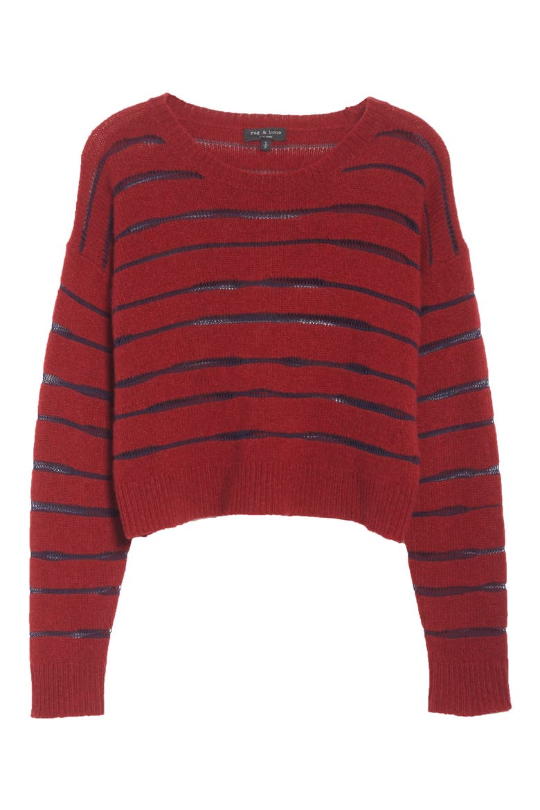 Penn Sheer Stripe Crop Sweater, Alternate, color, GREY/ WHITE