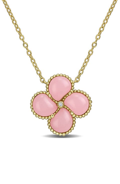 Lab Created Pink Opal Quatrefoil Pendant Necklace