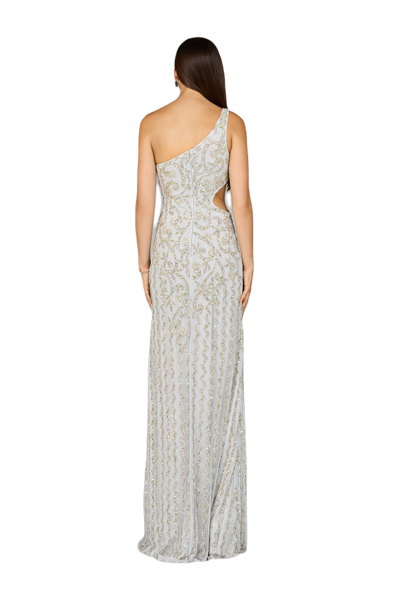 One-Shoulder Beaded Gown with Slit, Alternate, color, Silver