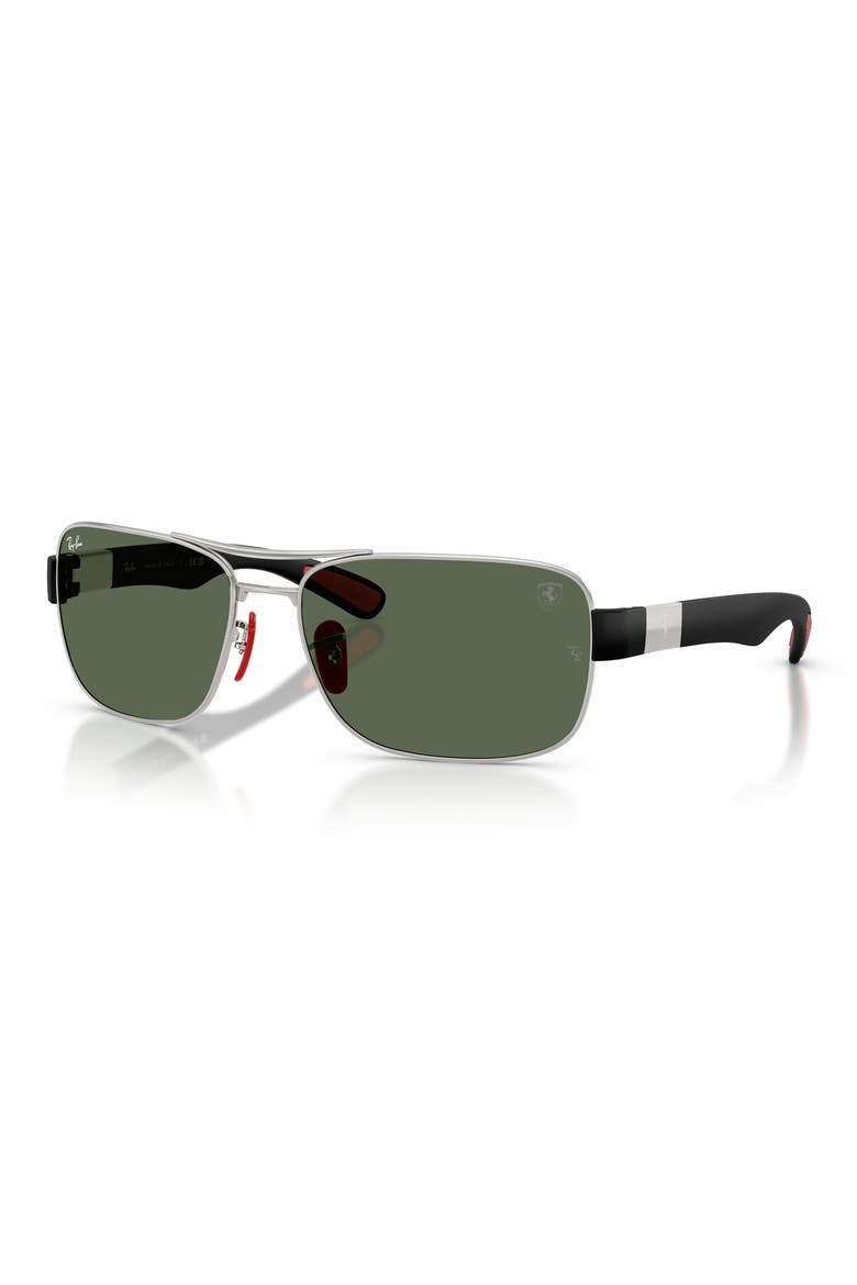 x Scuderia Ferrari 64mm Oversize Double Bridge Square Sunglasses, Alternate, color, SILVER / DARK GREEN