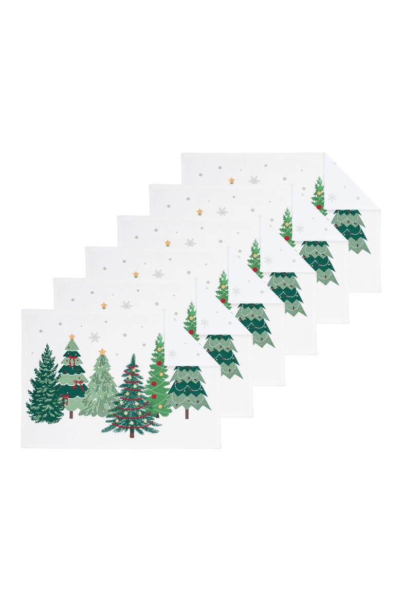 Christmas Forest Botanical Set of 6 Placemats 14" x 20", Main, color, Green