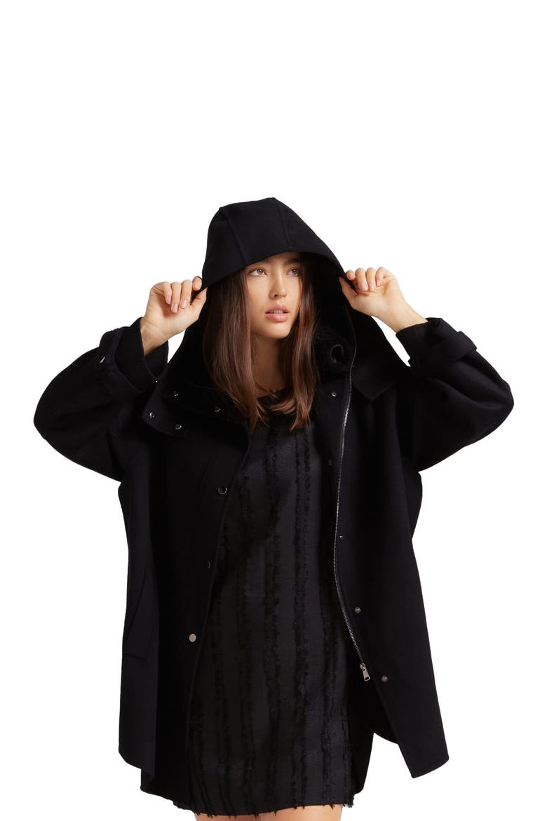 Heavy Hearted Detachable Hooded Coat, Alternate, color, Black
