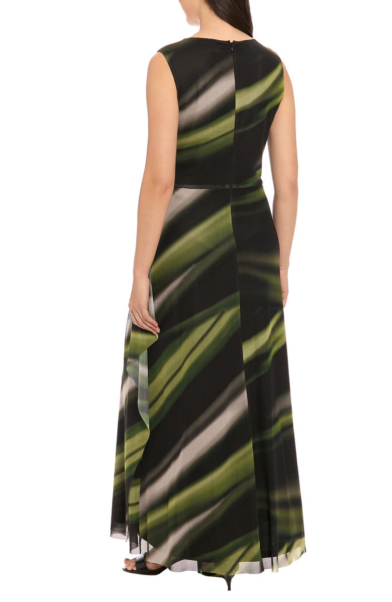 London Times Sleeveless Ruched Mesh Maxi Dress, Alternate, color, Black/ Olive