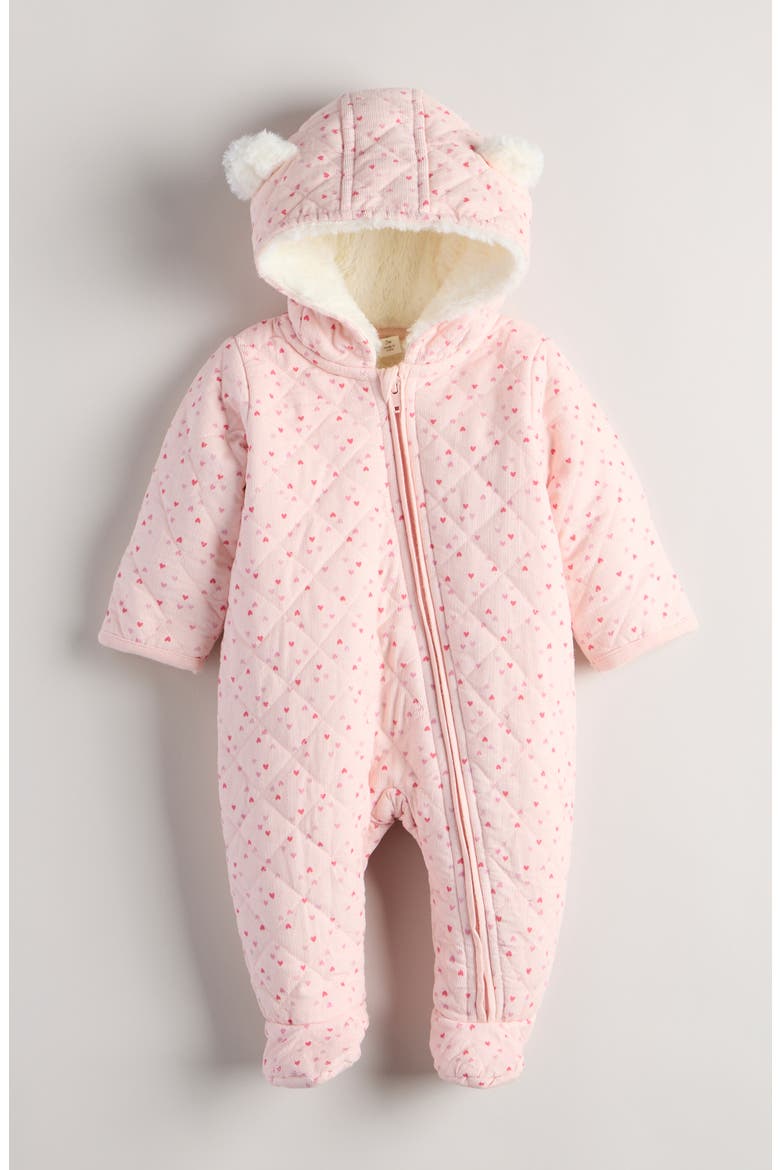 Hooded Quilted Fleece Lined Bunting, Main, color, PINK DOGWOOD FLUTTER HEARTS