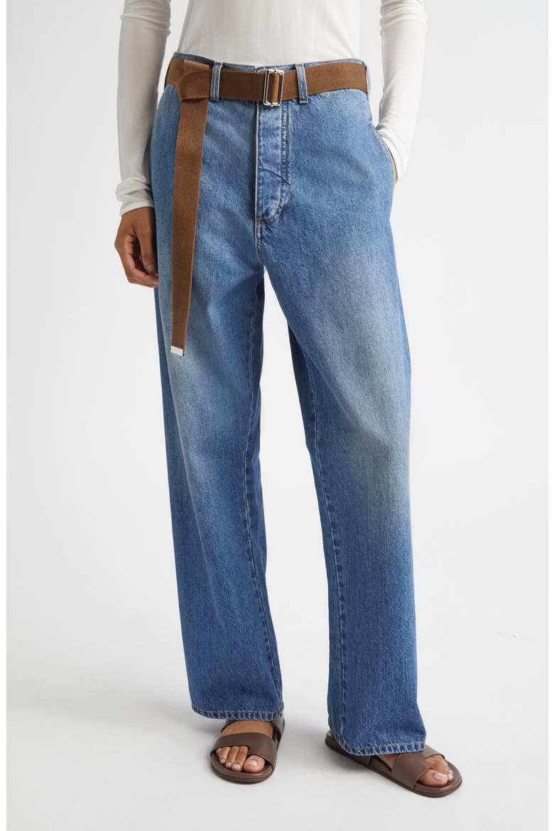 Belted Denim Straight Leg Trousers, Main, color, INDIGO