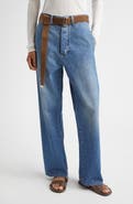 PLAN C Belted Denim Straight Leg Trousers