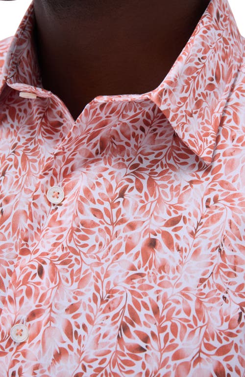 Bugatchi Orson Trim Fit Leaf Print Short Sleeve Stretch Cotton Button-up Shirt