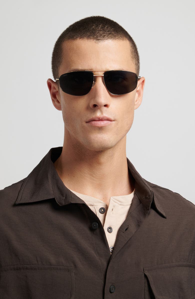 BOSS 60mm Navigator Sunglasses, Alternate, color, Matte Black Gold/ Green