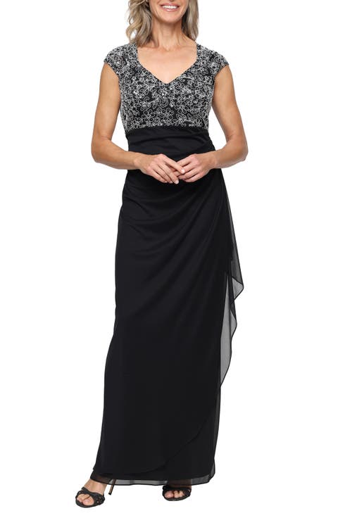 Cap Sleeve Empire Waist Evening Gown